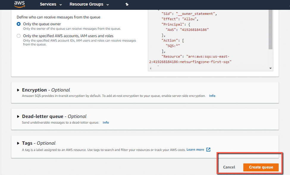 How to create SQS queue in AWS